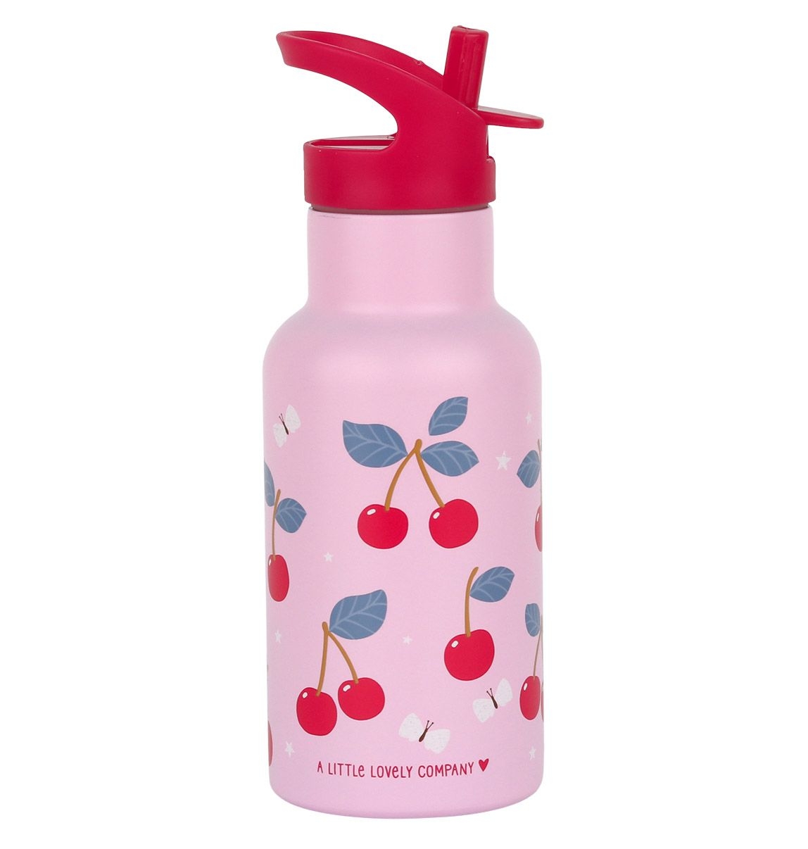 A Lovely Little Company Thermos Edelstahl Trinkflasche mit Strohhalm - Kirschen