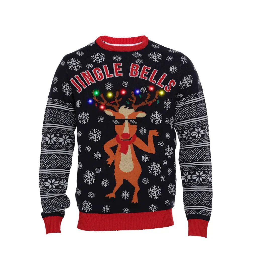Christmas Sweater LED Weihnachtspullover Unisex mit leuchtendem Rudolph – Jingle Bells Christmas Sweater für Kinder Christmas Sweater LED Weihnachtspullover Unisex mit leuchtendem Rudolph – Jingle Bells Christmas Sweater für Kinder