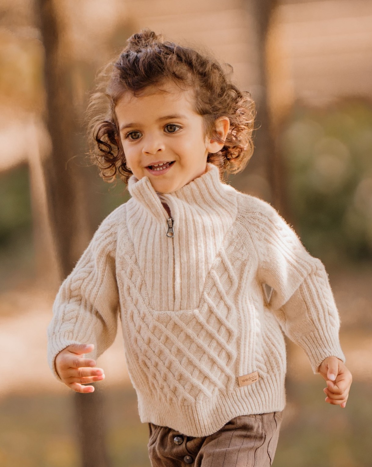 wedoble Merinowolle Fischer Strickpulli mit Henley Reißverschluss in Creme