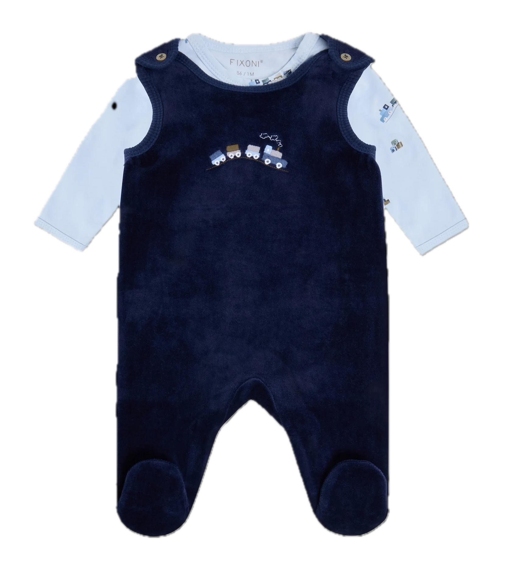 FIXONI Velours Stramplerhose mit Body Set - Navy Blazer Blau - Lokzug
