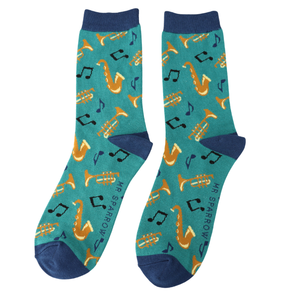 Mr. Heron Bambus Herren Socken in Petrol - Brass Band 