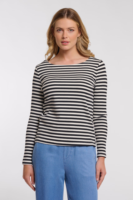 Rino & Pelle Sienna Langarmshirt mit U-Boot-Ausschnitt - Schwarz/Weiß gestreift
