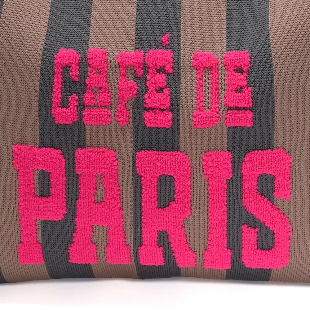 LOT83 LOIS Material Mix Gestrickte Shopper Tasche Gestreift mit Flock Café de Paris LOT83 LOIS Material Mix Gestrickte Shopper Tasche Gestreift mit Flock Café de Paris