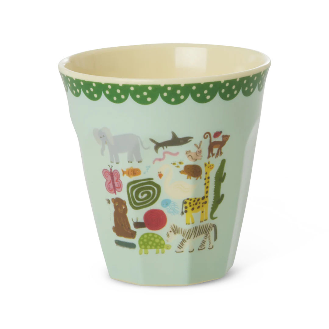 RICE Medium Melamin Becher in Mint Wildlife Print Dschungeltiere