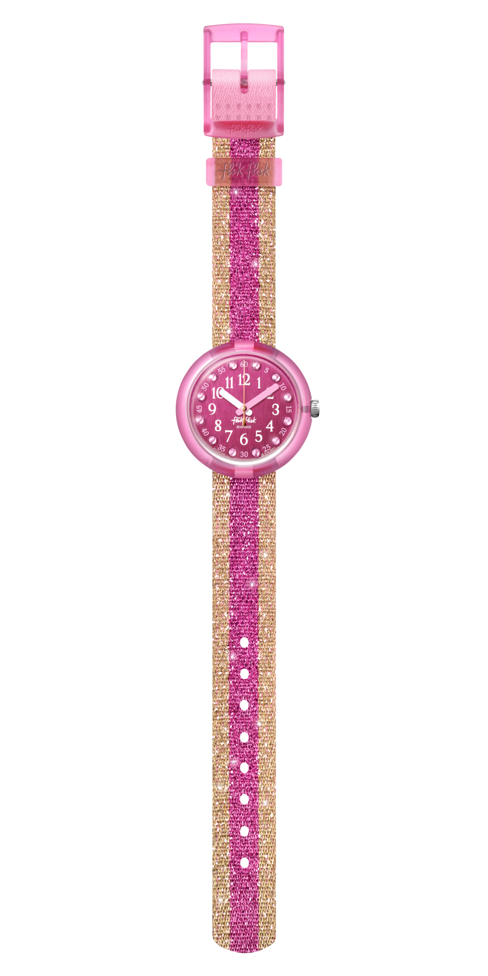 Flik-Flak-Uhr-Kinderuhr-Pink-Gold-Glitzer-Streifen Flik Flak Uhr Kinderuhr - Pink/Gold Glitzer Streifen