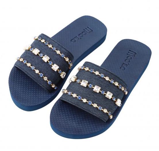 Moo' Ilo Damen Flip Flops Sandalen Blue Jeans mit Strass Steinen & Clutch Tasche - SALE Moo' Ilo Damen Flip Flops Sandalen Blue Jeans mit Strass Steinen & Clutch Tasche - SALE