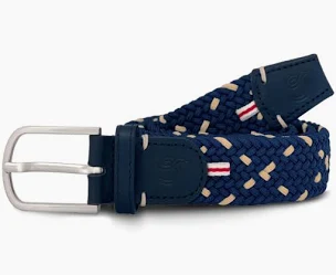 La Bouclé Lyon Herren Stretch Gürtel Cross Marineblau Beige