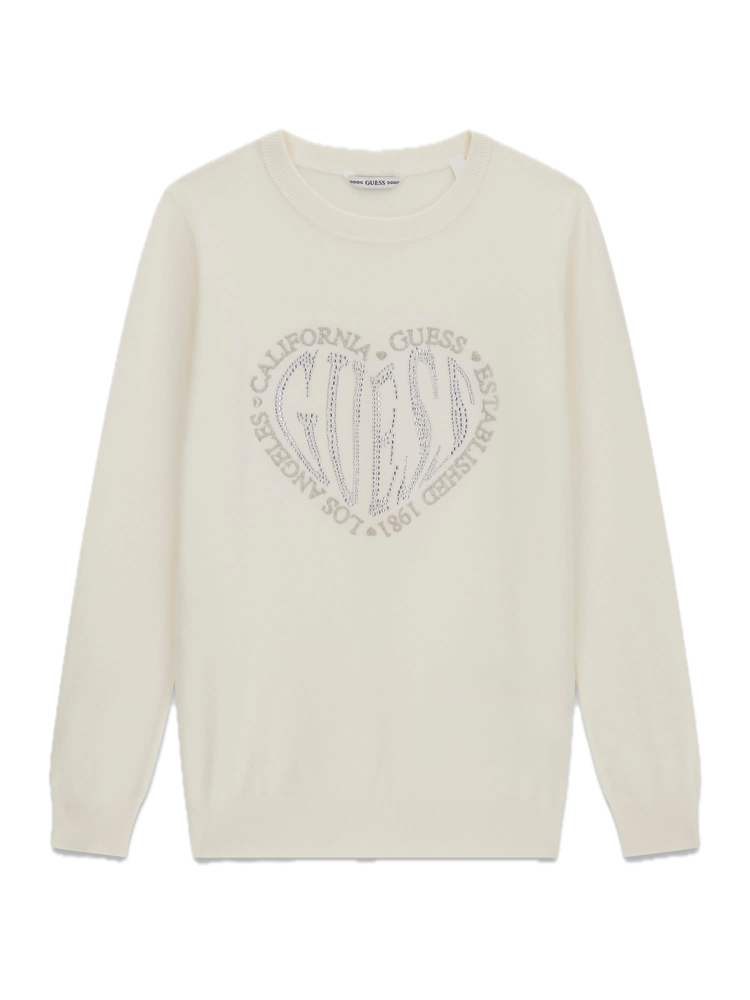Guess Strickpulli Baumwolle Pullover in Creme Herz mit Strass - SALE