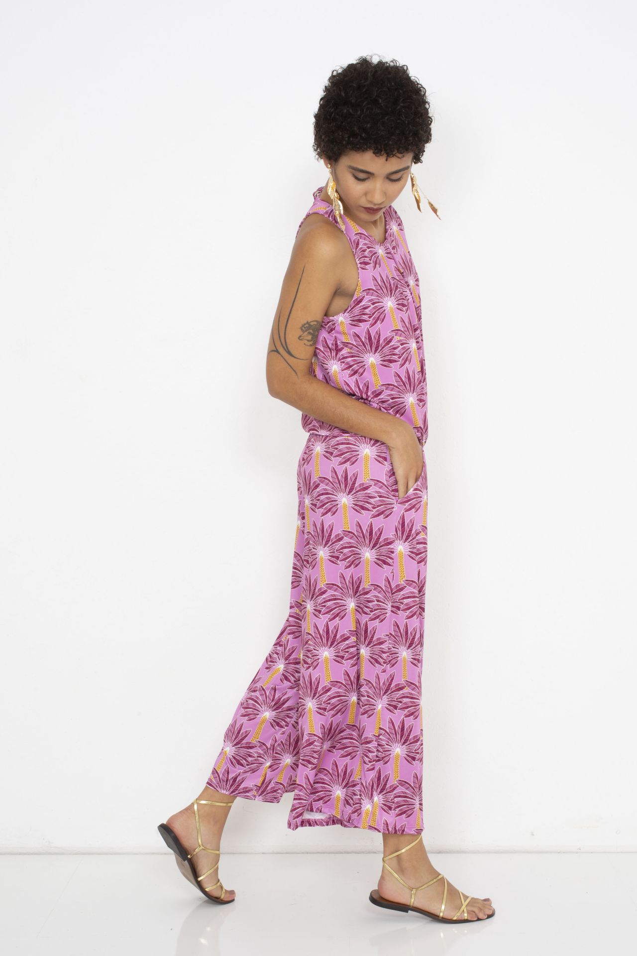 Marivie Good Choice! Jumpsuit Palms Magenta Jumper - Orchid Palmen - SALE