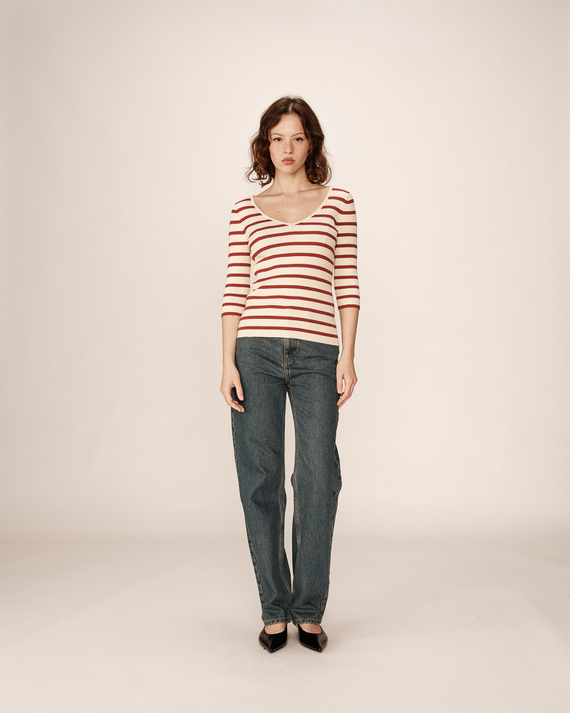 Grace & Mila Langarm Shirt PAIGE V-Ausschnitt mit 3/4-Ärmeln - Terracotta gestreift - SALE Grace & Mila Langarm Shirt PAIGE V-Ausschnitt mit 3/4-Ärmeln - Terracotta gestreift - SALE