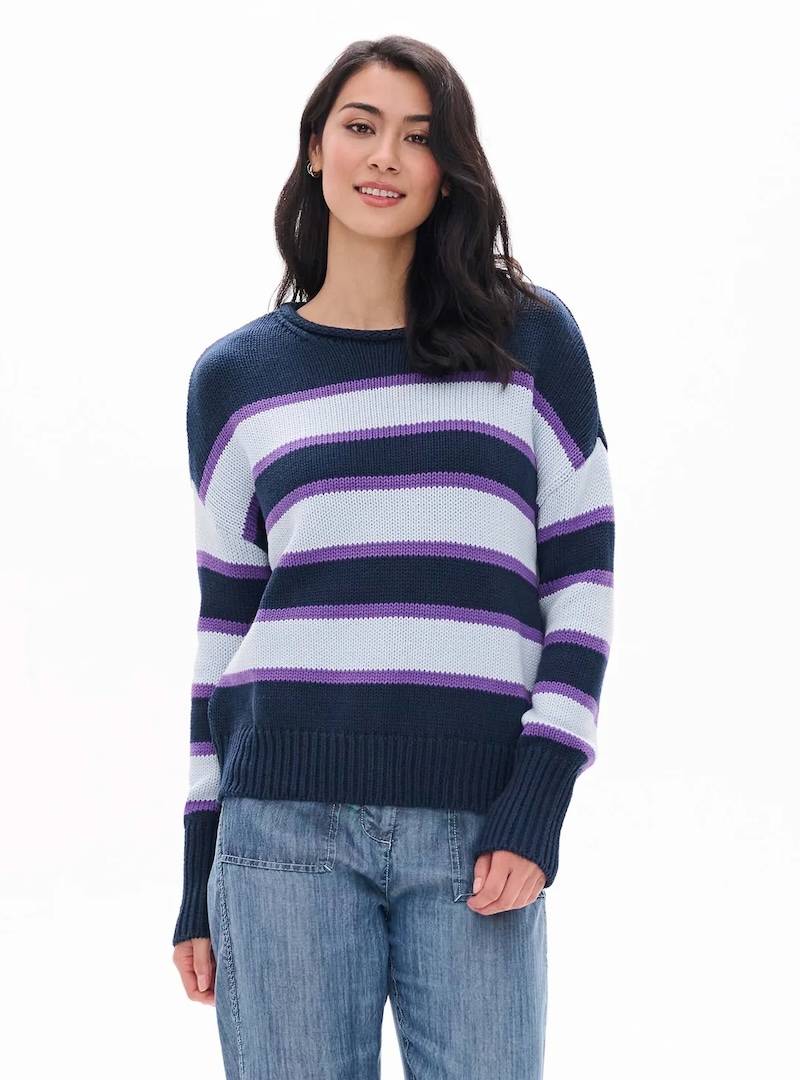 Hatley Rolled Collar Pullover Baumwolle Strickpulli - Blau Lila Preppy Stripes Hatley Rolled Collar Pullover Baumwolle Strickpulli - Blau Lila Preppy Stripes