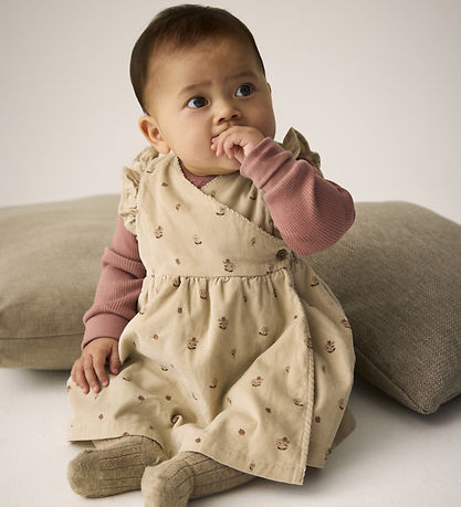 Minymo Cord Kleid in Federgrau mit Blumen Minymo Cord Kleid in Federgrau mit Blumen