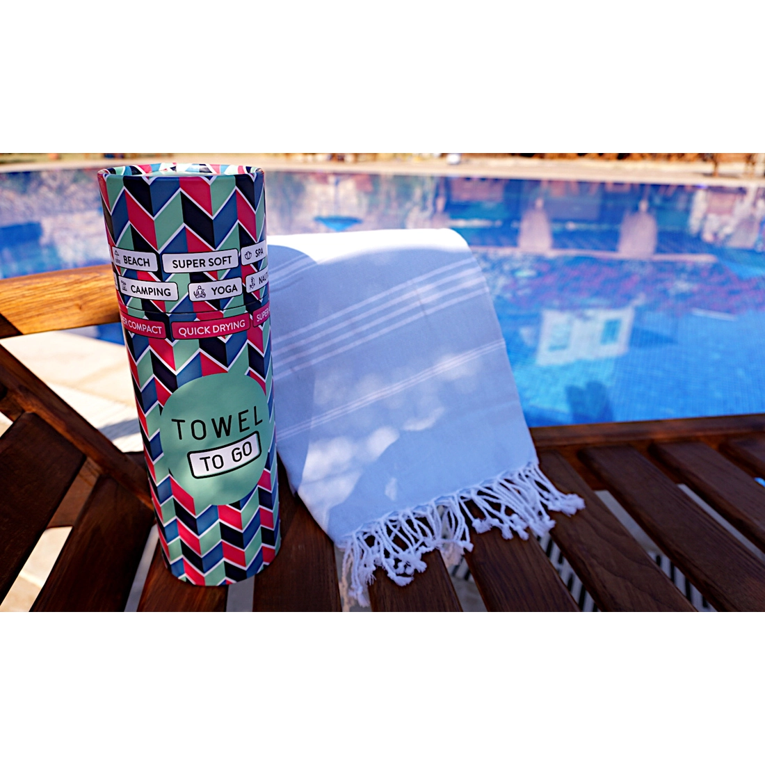 Towel to Go - Towel to Go Ipanema Hamamtuch mit Geschenkbox in Hellblau