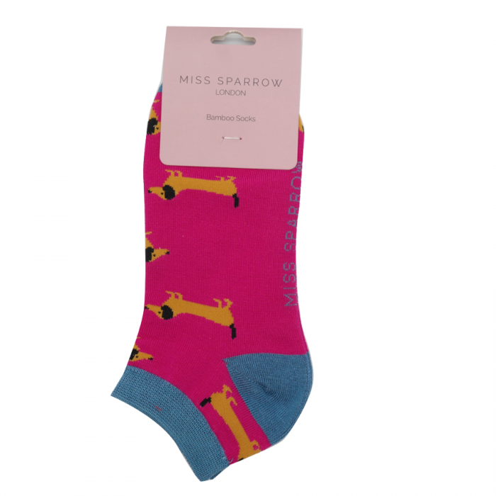 Miss Sparrow Trainer Socken Bambus Füßlinge in Hot Pink - Dackel