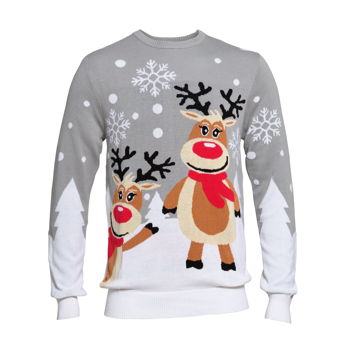 Christmas Sweater Unisex Jungs & Mädchen Weihnachtspullover in Grau mit Rudolf Rentier 