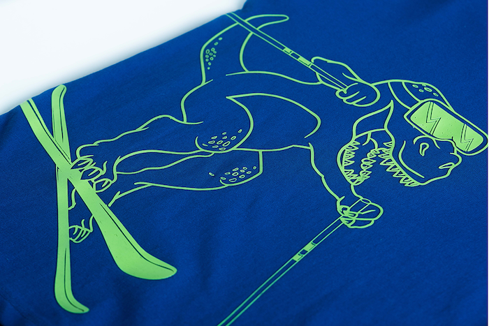 Someone Langarm Shirt in Kobalt Blau - Neon Grün Ski Dino T-REX - SALE