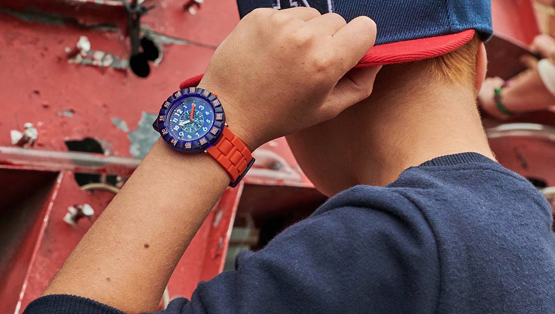 ZFCSP103_li100_ec001 Flik Flak Uhr Kinderuhr - Orangebrick - Orange & Dunkelblau