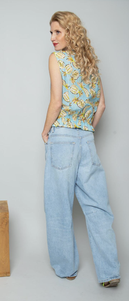 Emily van den Bergh Top Ärmellos in Aqua Blau mit Ananas