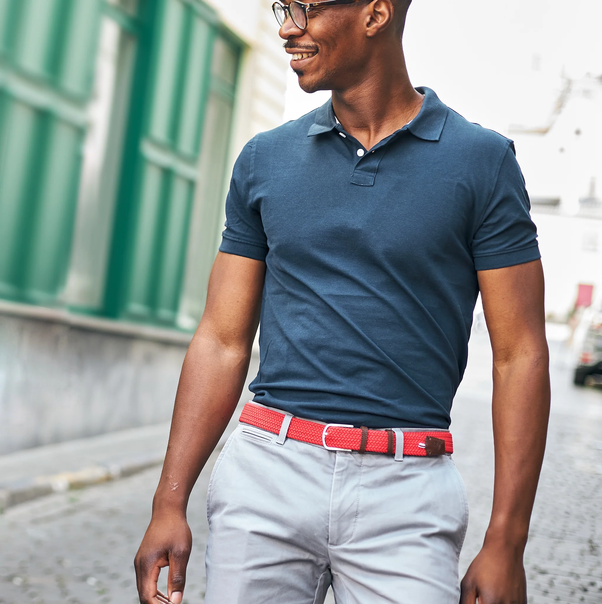 La Boucle BRUSSELS Herren Stretch Gürtel Mono Rot