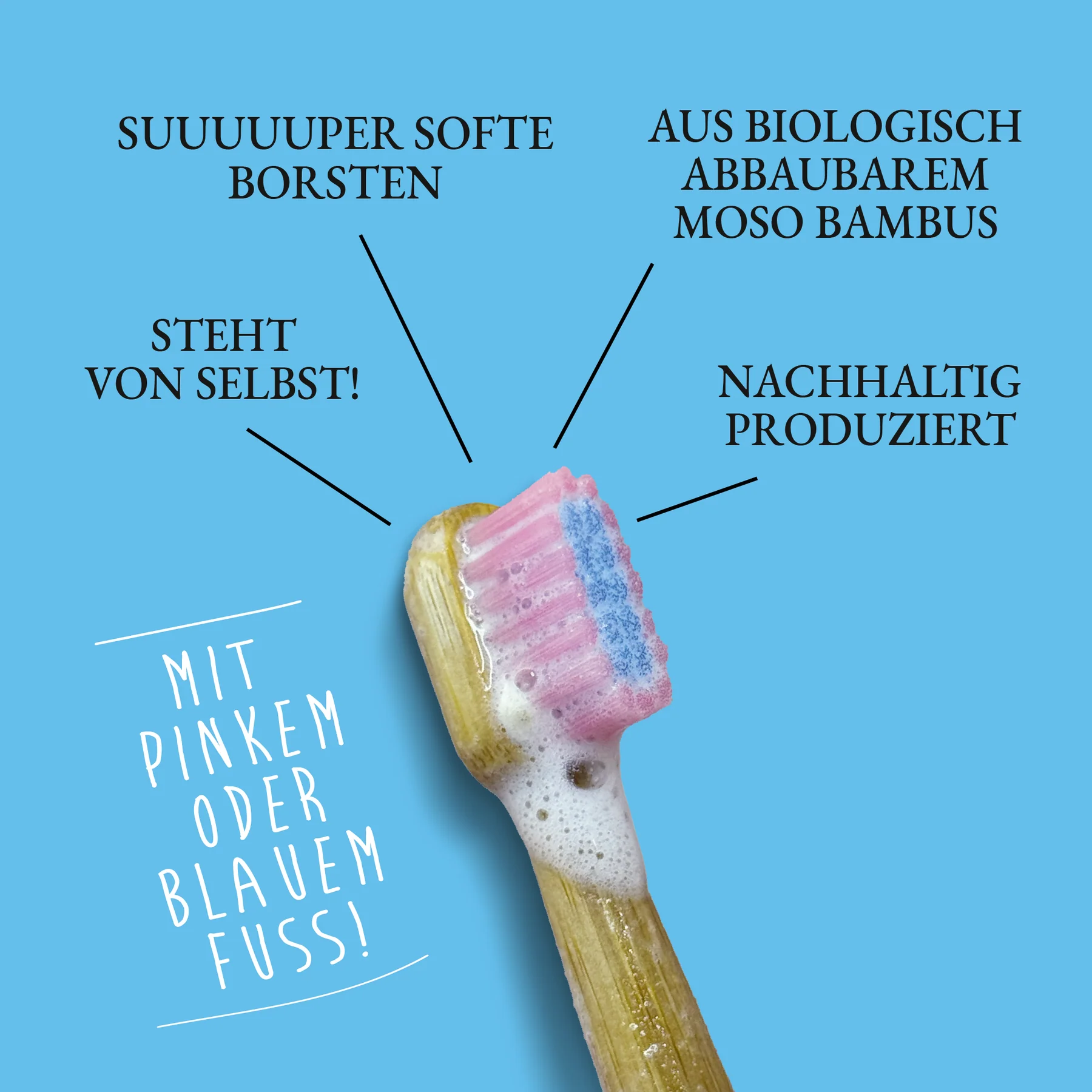 NATCH Kinder Bambus Zahnbürste – Tooth Monster - Farbauswahl