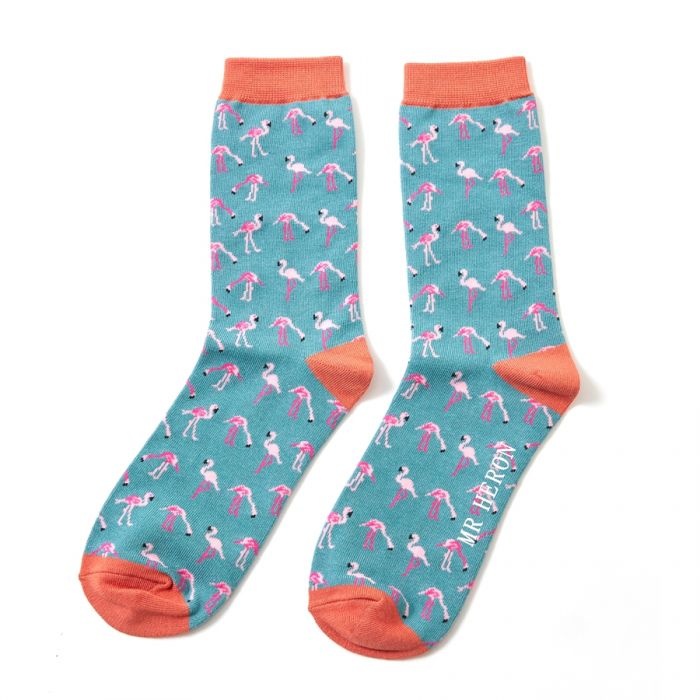 miss-sparrow-maenner-socken-bamboo-wild-flamingos Mr Heron Bambus Socken - Teal mit Flamingos