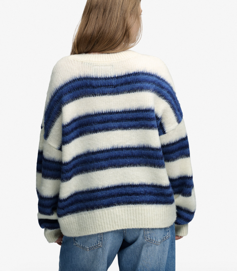 Superdry Damen Strickpullover gestreift mit lockerer Passform - Bleached Denim Blue Stripe