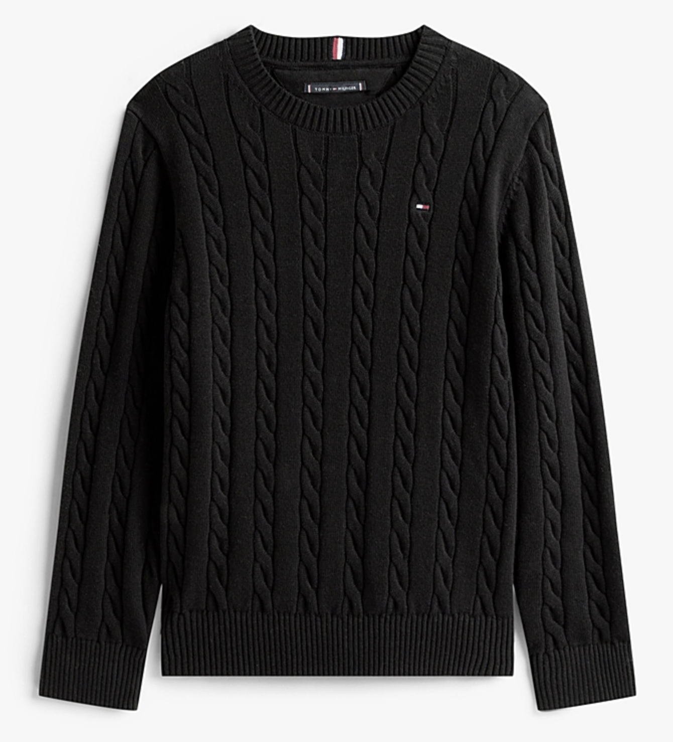 Tommy Hilfiger Jungs essentials Pullover in Schwarz mit Zopfmuster Tommy Hilfiger Jungs essentials Pullover in Schwarz mit Zopfmuster