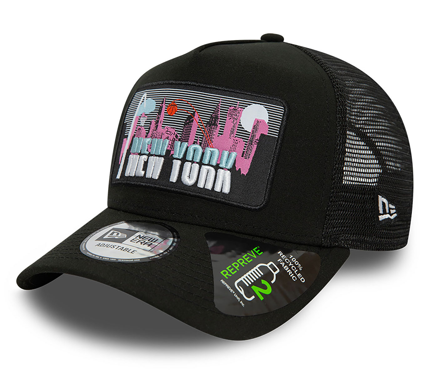 new-era-repreve-new-york-license-plate-black-a-frame-trucker-cap-60364265-left-1 New Era Repreve License Plate A-Frame Trucker Cap - New York