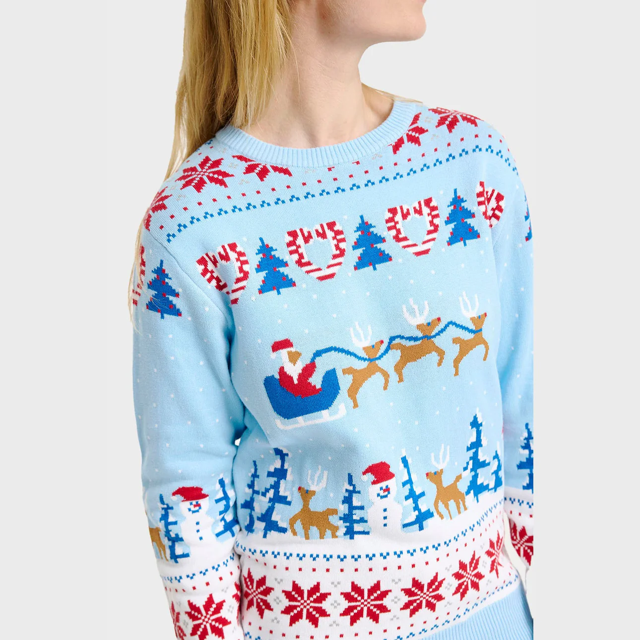 Christmas Sweater Weihnachtswunderland-Weihnachtspullover in Hellblau - Damen