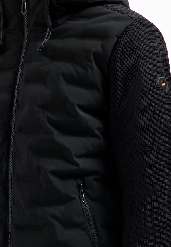 No Excess Jacke in Schwarz mit Kapuze und Strickmix