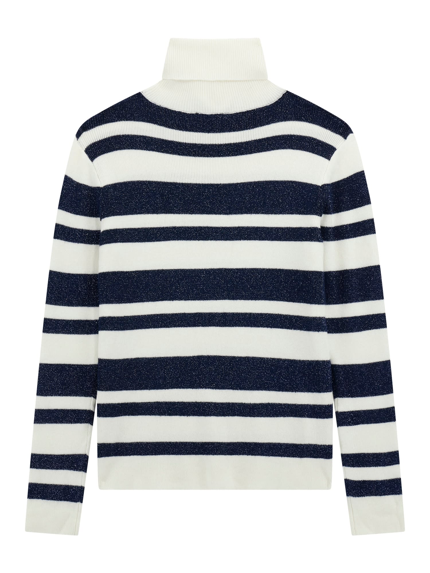 Guess Rolli Strickpullover mit Rollkragen Creme & Blau Glitzer Gestreift