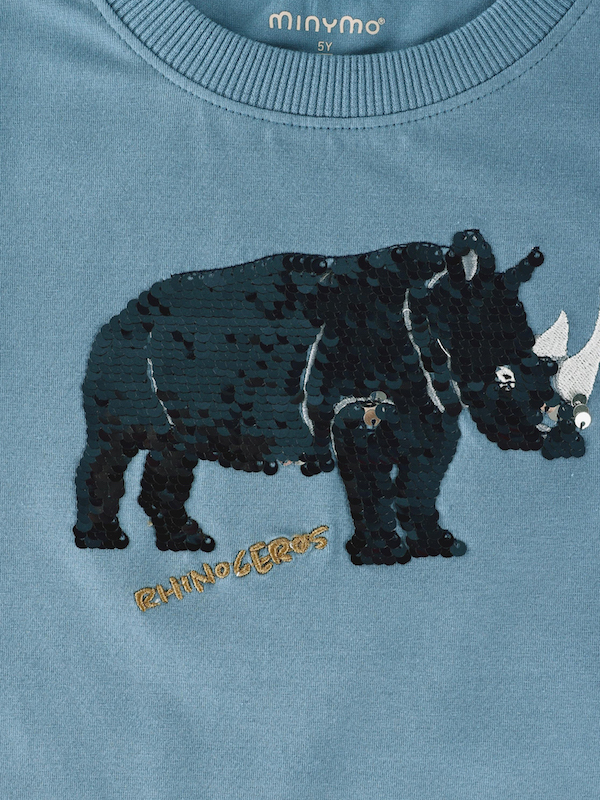 Minymo Kurzarm T-Shirt in Blue Shadow Blau mit Wendepailletten - Rhino