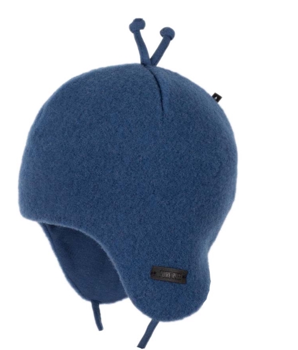 Pure Pure Baby Binde Merinowolle Fleece Mütze mit Jersey Futter in Denim Blau Pure Pure Baby Binde Merinowolle Fleece Mütze mit Jersey Futter in Denim Blau