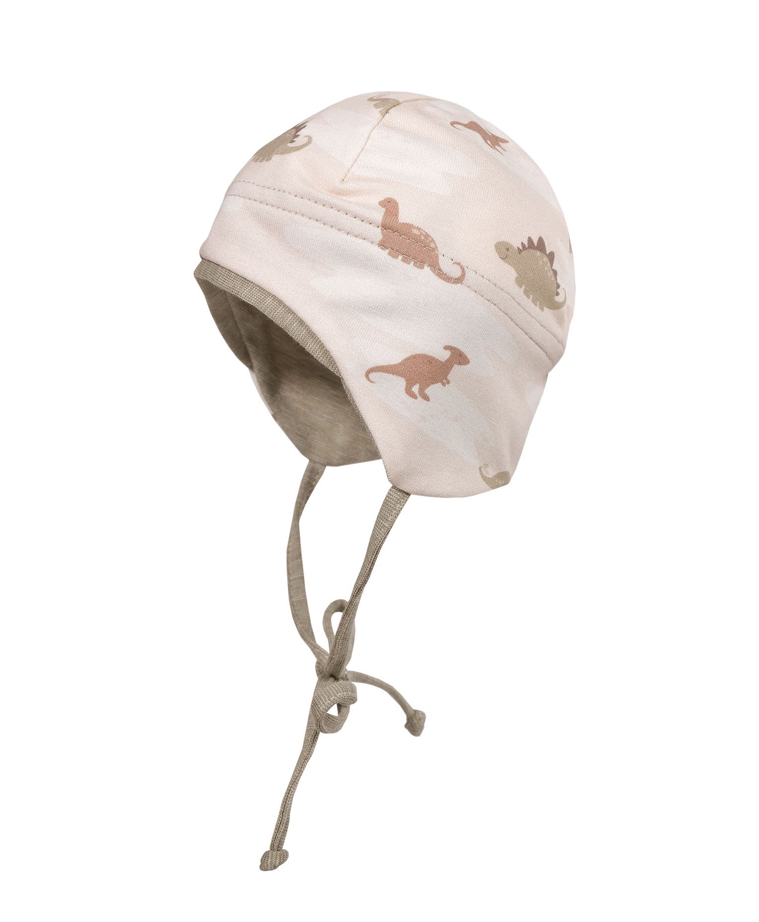 Maximo Baby Jersey Mütze mit UV Schutz & Bindeband - Grün & Braun Dinos