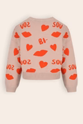 NONO Katie Strickpulli Jacquard Puloover 'Bisou' in Sand mit Rot - Kusmund