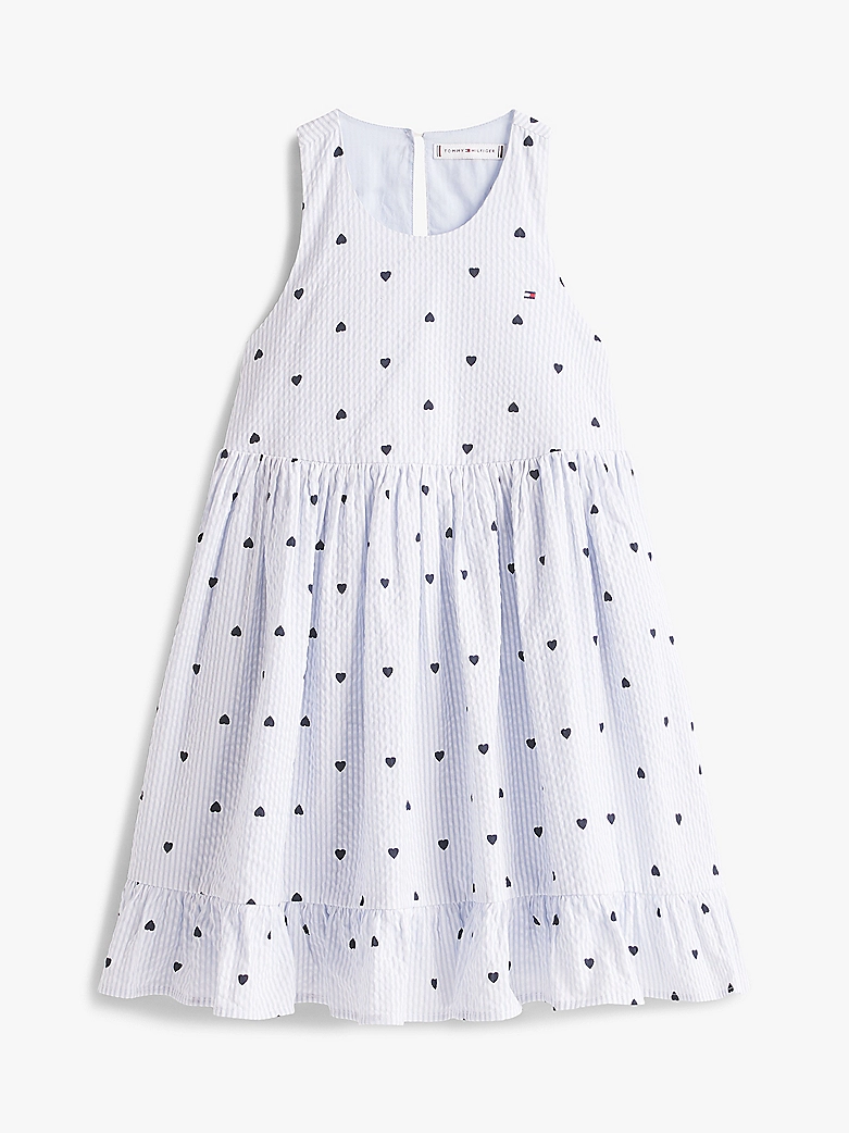 Tommy Hilfiger Ärmelloses Seersucker-Kleid in Hellblau mit Herzprint - SALE Tommy Hilfiger Ärmelloses Seersucker-Kleid in Hellblau mit Herzprint - SALE