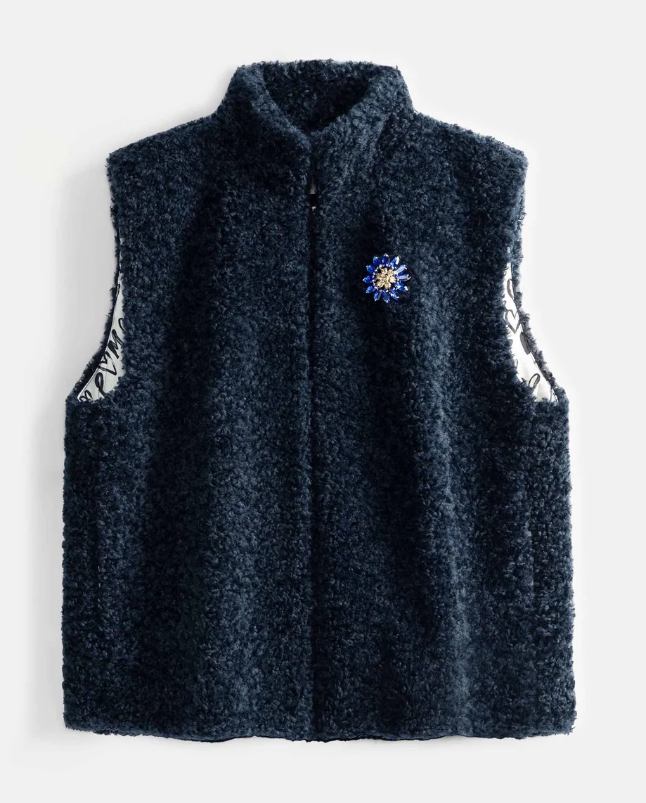 POM Amsterdam Teddy Love Weste Gilet in Dunkelblau
