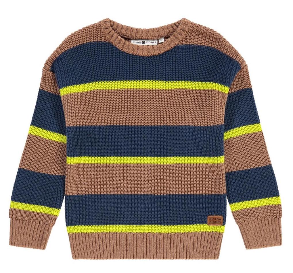 Babyface Stains & Stories Pullover Braun Navy und Neon Gelb Gestreift - SALE