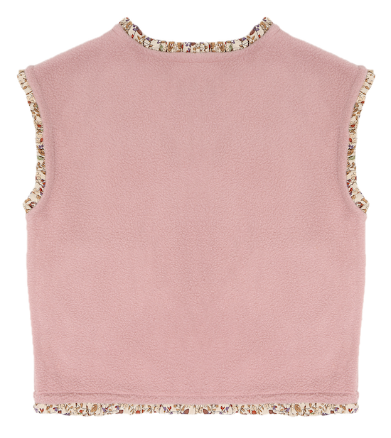 Hust & Claire Ella Fleece Weste in Altrosa mit Vintage Blumen Rüschen