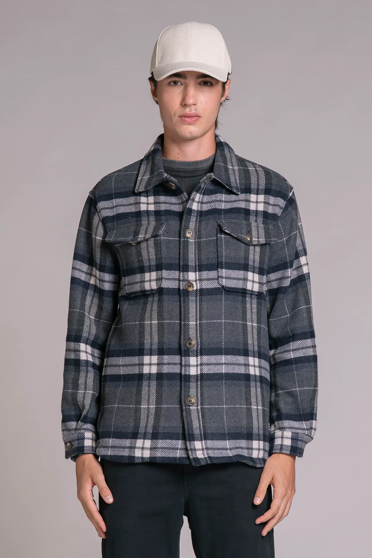 IMPURE Gabriel Flannel Hemd Overshirt Lumberjack Karo Navy Blau