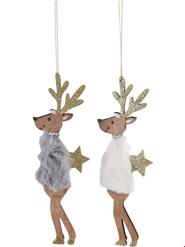 88891 Hoff Interieur Holz Weihnachtsschmuck - Rentiere Celebrity - Grau oder Weiß