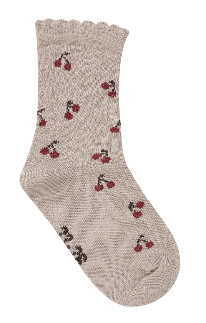 Minymo 2-er Pack Socken mit Wellenrand in Beige und Creme - Cherry - Kirsch