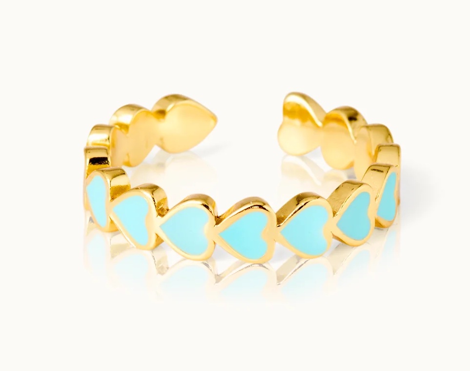 By Vivi Ring 18 Karat vergoldet - Herzen Ring Türkis