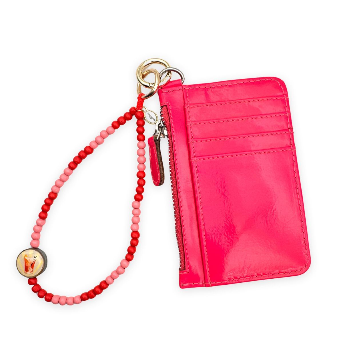 Mo Beads Holzperlen Handykette kurz - Apricot-Koralle mit Cocktail (Aperol Spritz) Anhänger