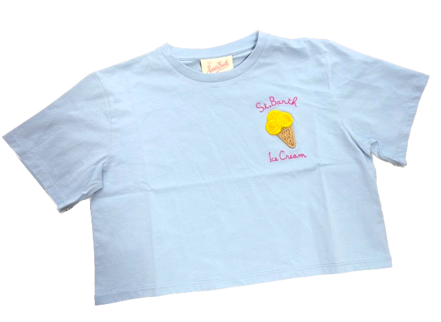Saint Barth Malia Cropped T-Shirt in Hellblau mit Eistüte - St. Barth Ice Cream - SALE