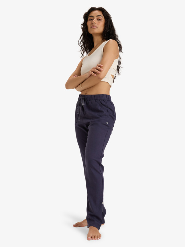 Roxy On The Seashore - Cargo Hose aus Leinen in Mood Indigo Dunkelblau