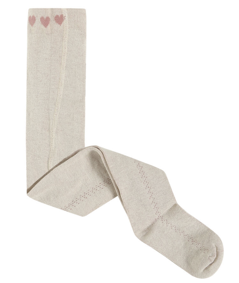 Minymo Strumpfhosen Pack Unifarbe Pointelle Lochmuster - Creme & Lilac mit Herzen