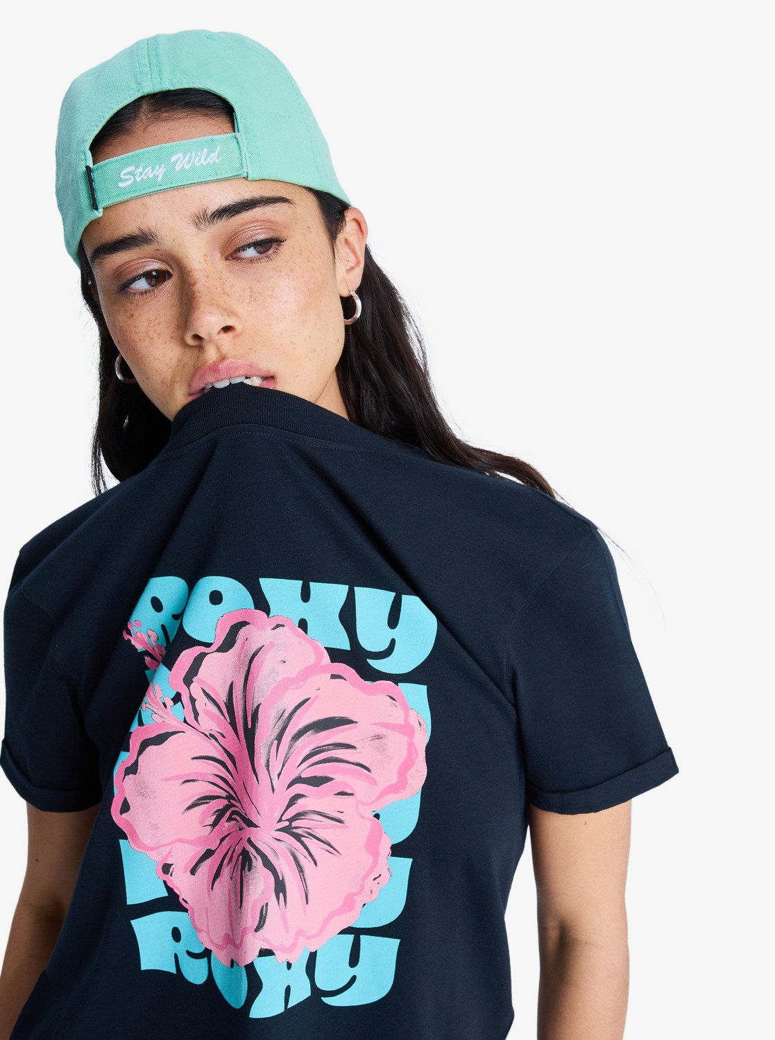 Roxy Oceanregular Poster - T-Shirt in Schwarz für Frauen - Hibiskus