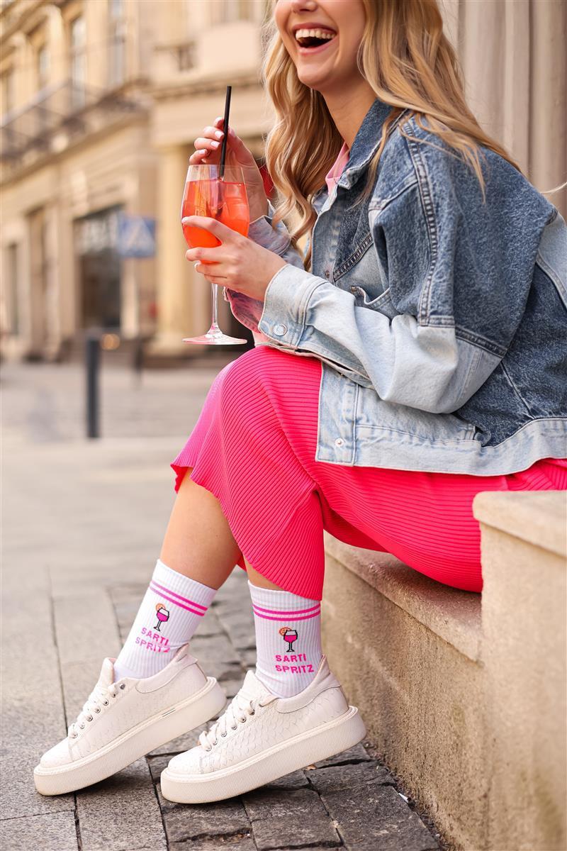 My Day My Dream Socken in Weiß mit Neon Pink - Sarti Spritz