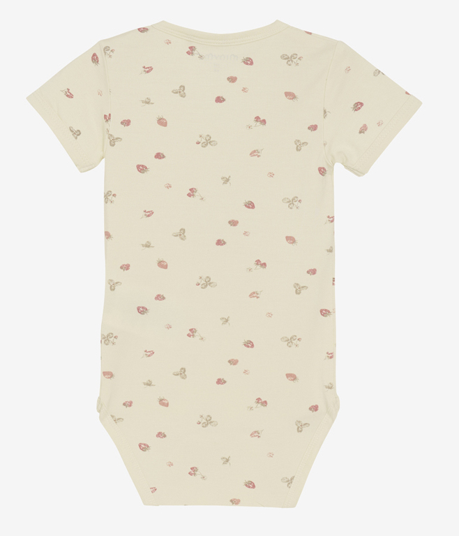 Minymo Kurzarm Viskose Bambus Body in Creme mit Erdbeeren Allover